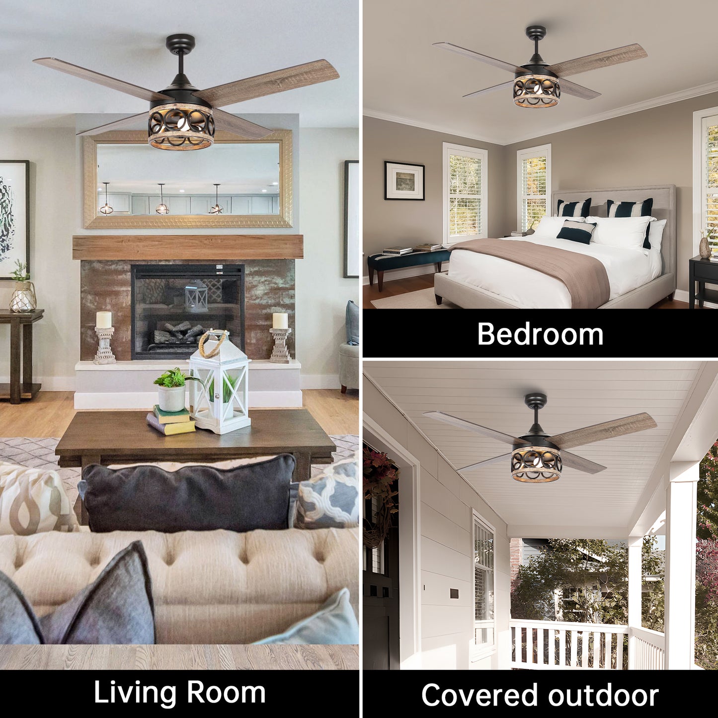 BreezeLite 52" Farmhouse Black Down Rod Mounting Ceiling Fan