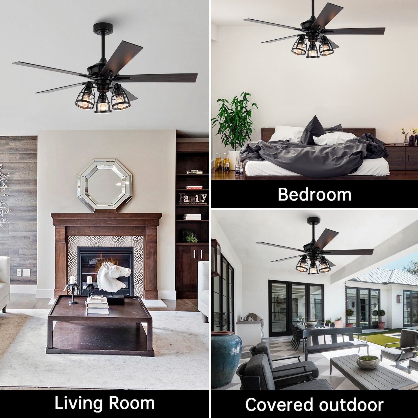 BreezeLite 52" Industrial Matte Black Reversible Ceiling Fan