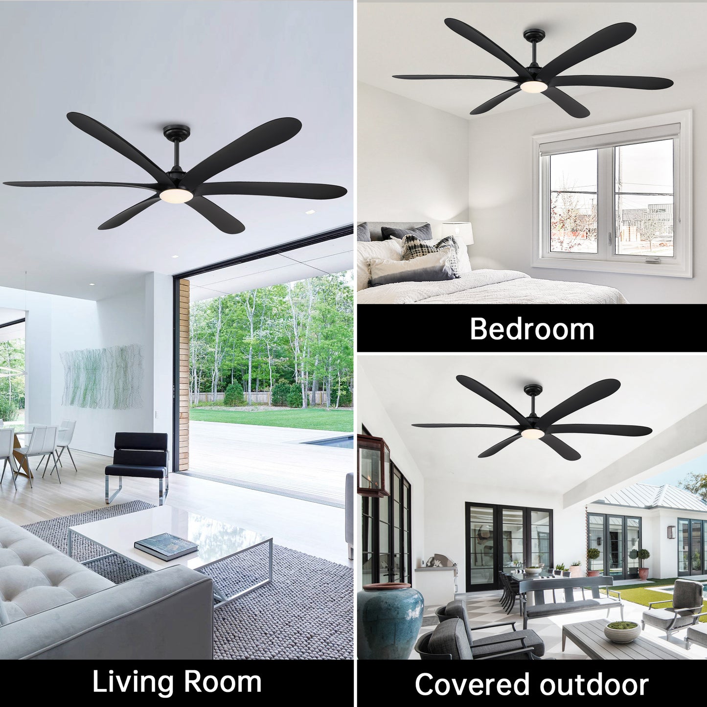 VelvetFan Modern 72" Black LED Downrod Mount Ceiling Fan