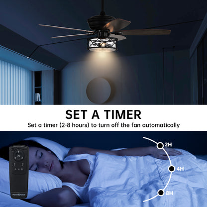 BreezeLite 52" Farmhouse Matte Black Glass Ceiling Fan