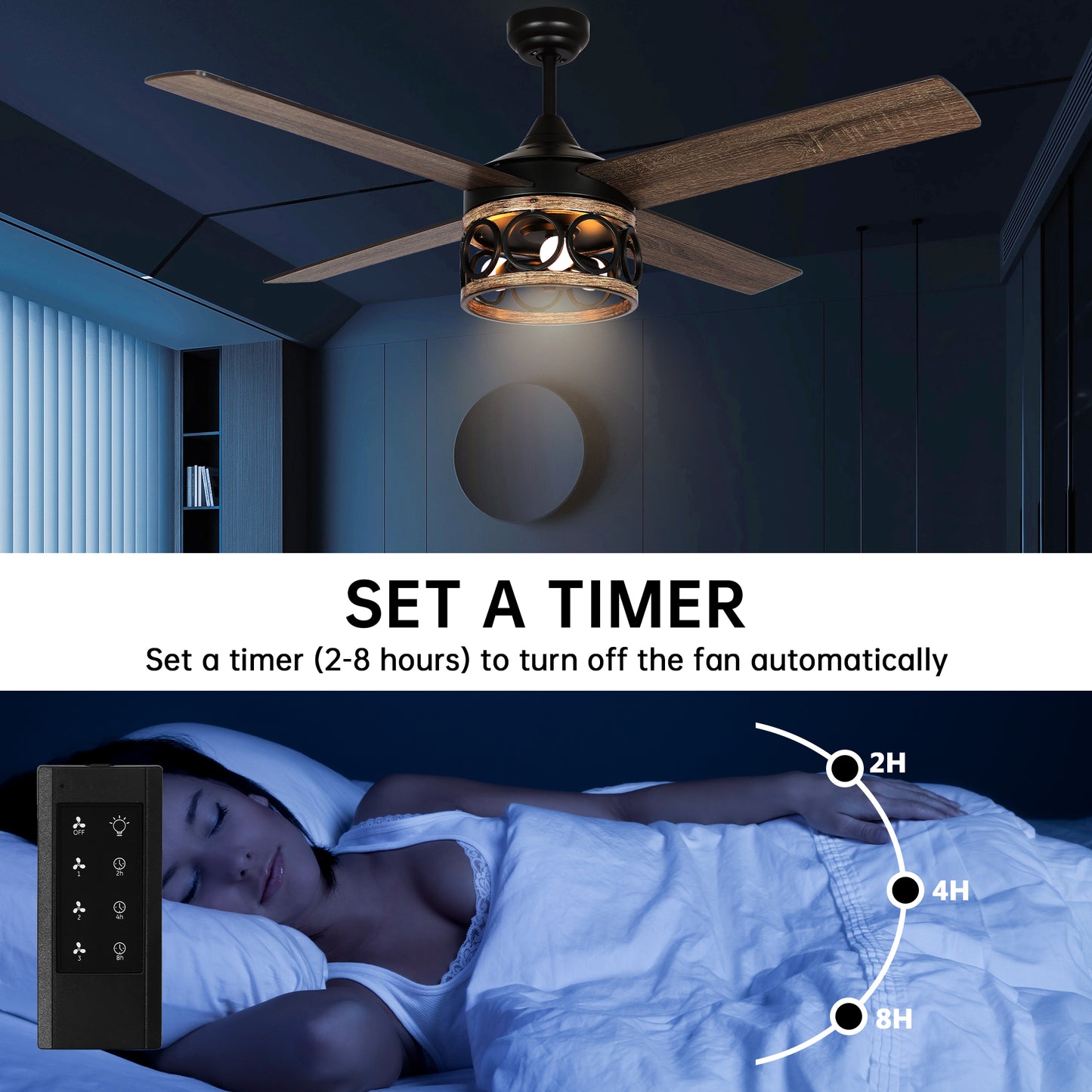 BreezeLite 52" Farmhouse Black Down Rod Mounting Ceiling Fan