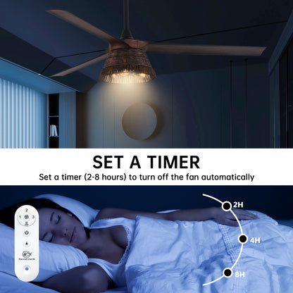 BreezeLite 60" Farmhouse Brown Rattan 3-Blade Ceiling Fan