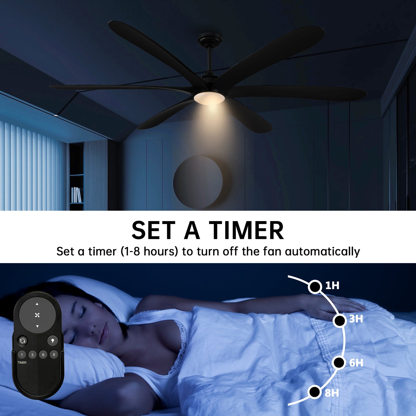 VelvetFan Modern 72" Black LED Downrod Mount Ceiling Fan