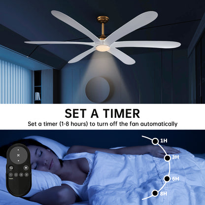 VelvetFan Modern 72" Gold LED Downrod Mount Ceiling Fan