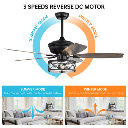 BreezeLite 52" Farmhouse Matte Black Glass Ceiling Fan