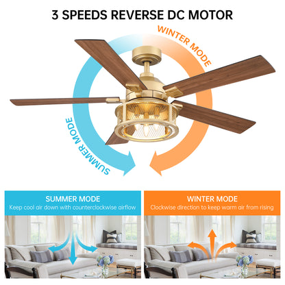 BreezeLite 52" Farmhouse Gold Metal Reversible Blades Ceiling Fan