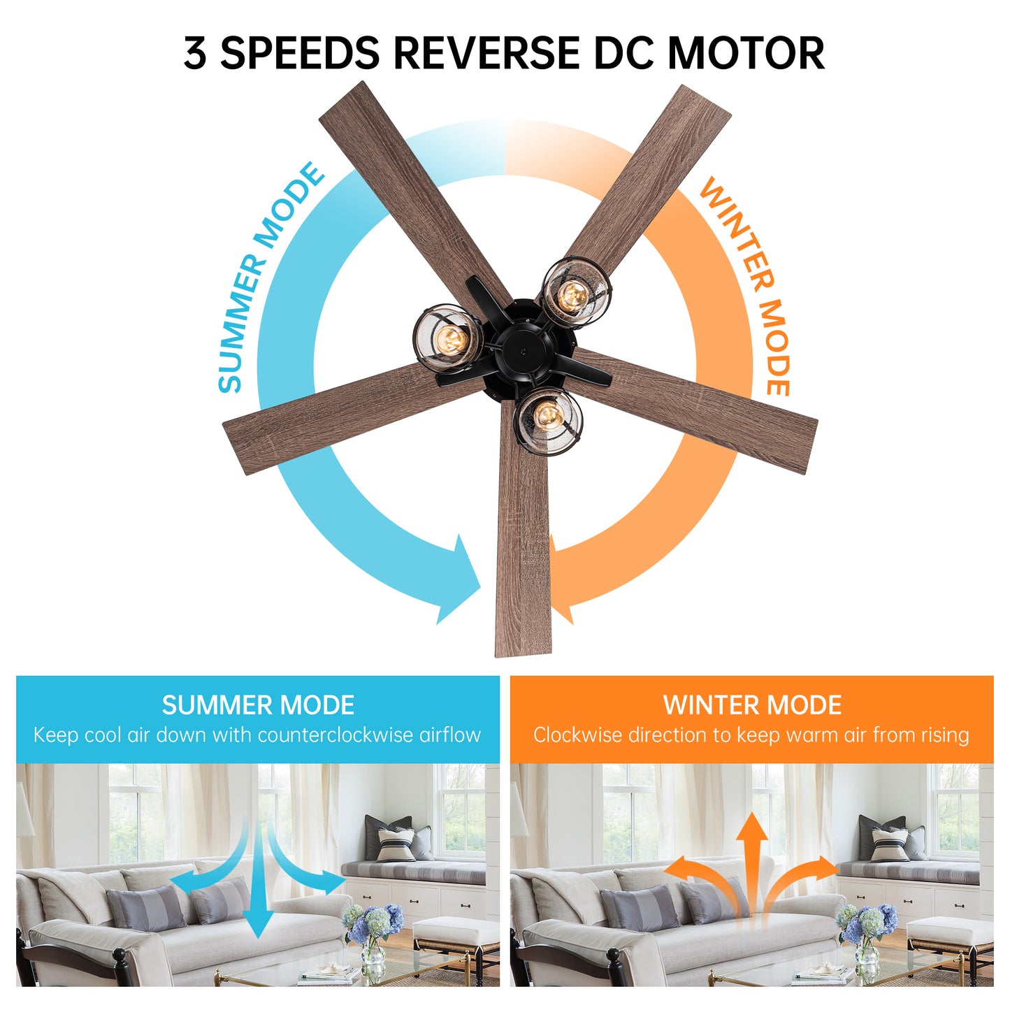 BreezeLite 52" Industrial Matte Black Reversible Ceiling Fan