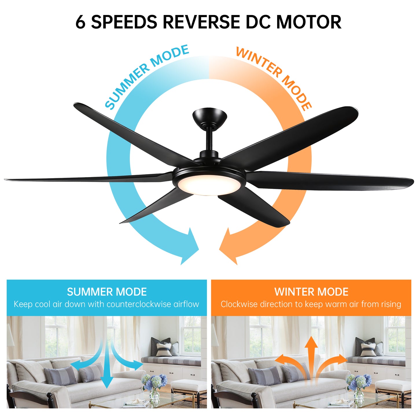 BreezeLite Modern 65" Matte Black LED Ceiling Fan