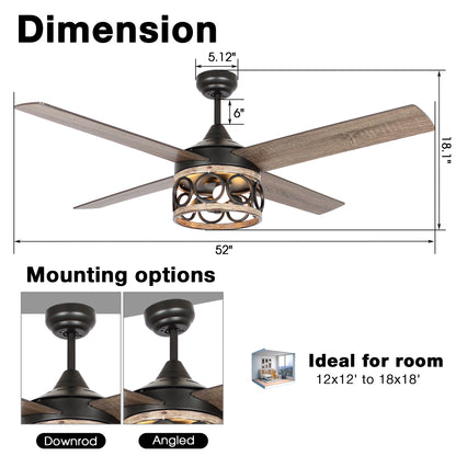 BreezeLite 52" Farmhouse Black Down Rod Mounting Ceiling Fan