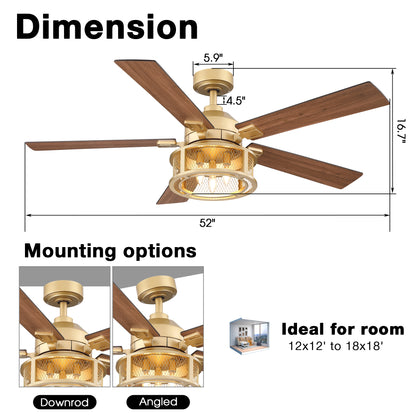 BreezeLite 52" Farmhouse Gold Metal Reversible Blades Ceiling Fan