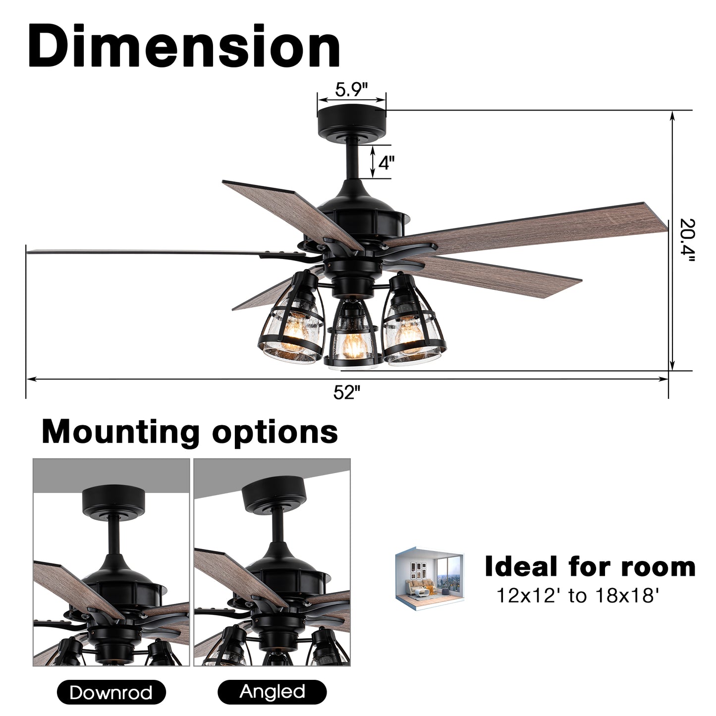 BreezeLite 52" Industrial Matte Black Reversible Ceiling Fan