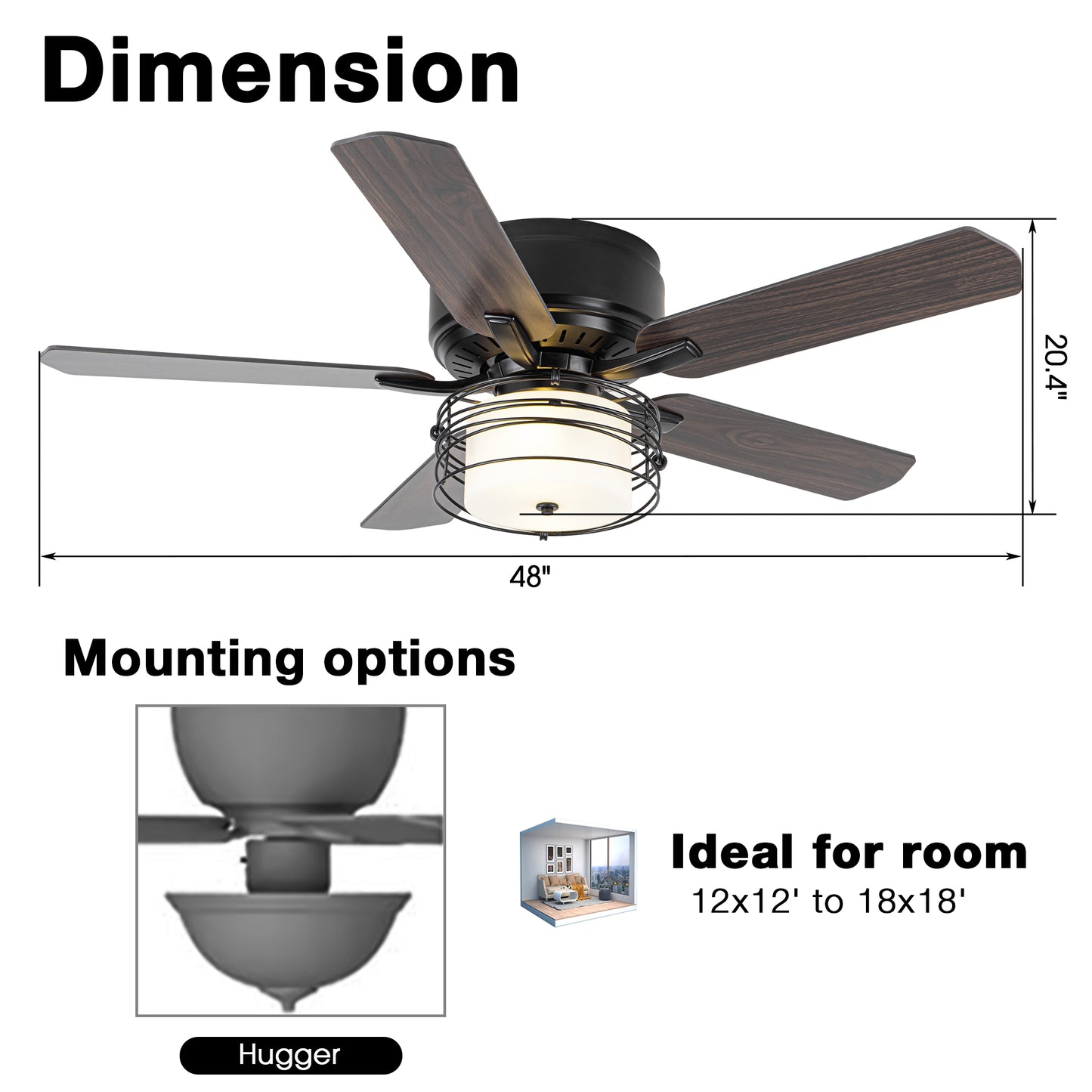 BreezeLite 48" Industrial Black Reversible Caged Ceiling Fan