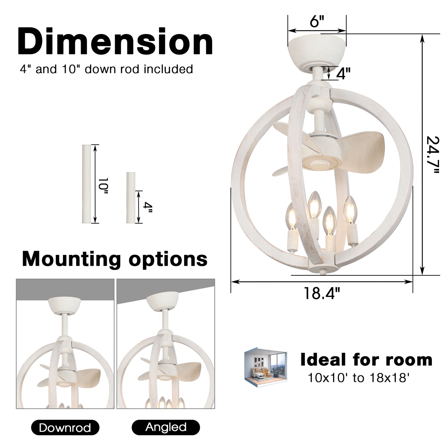 BreezeLite Modern 18.4" Antique White Indoor Bladeless Ceiling Fan