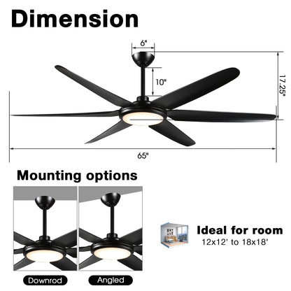 BreezeLite Modern 65" Matte Black LED Ceiling Fan