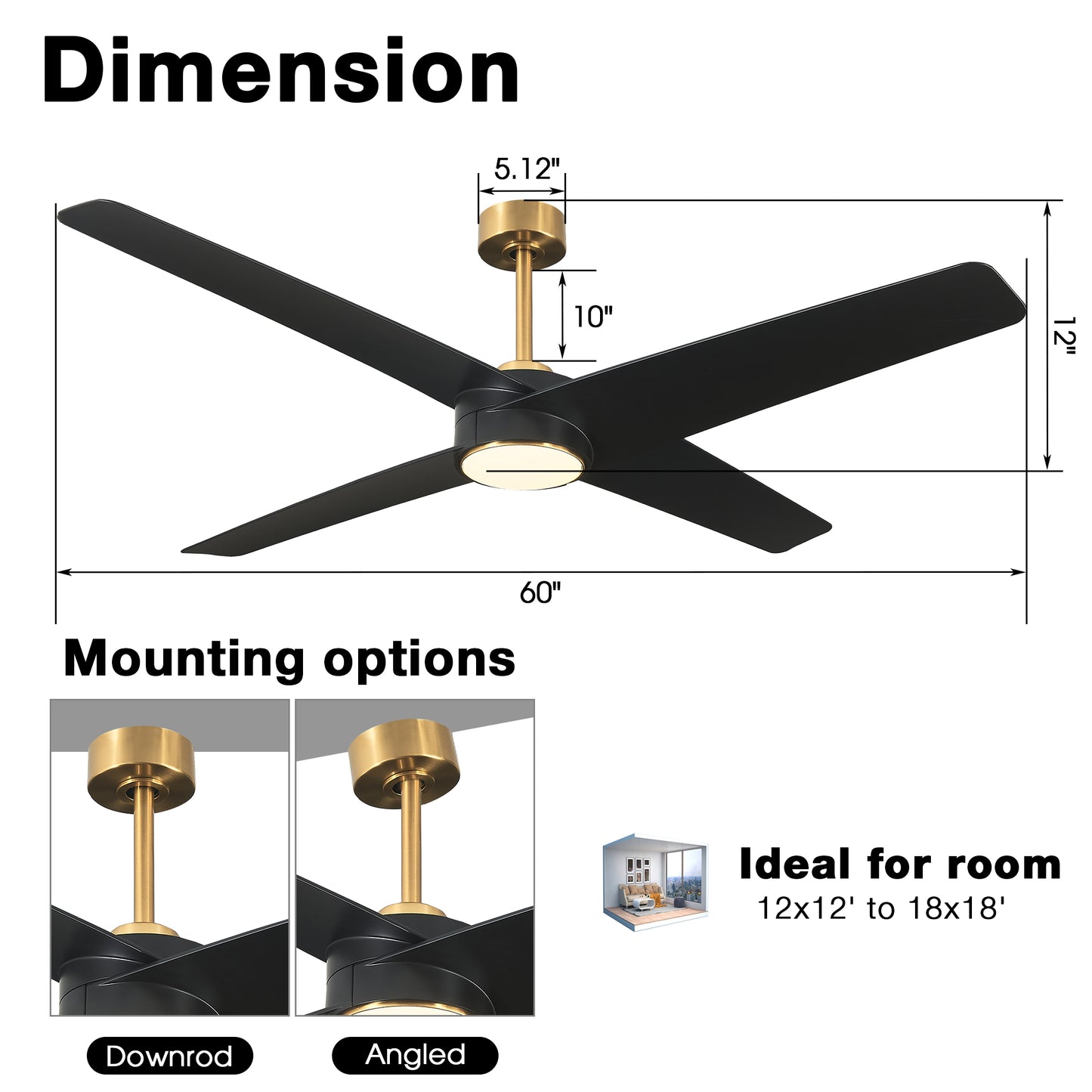 BreezeLite Modern 60" Gold and Black LED Ceiling Fan