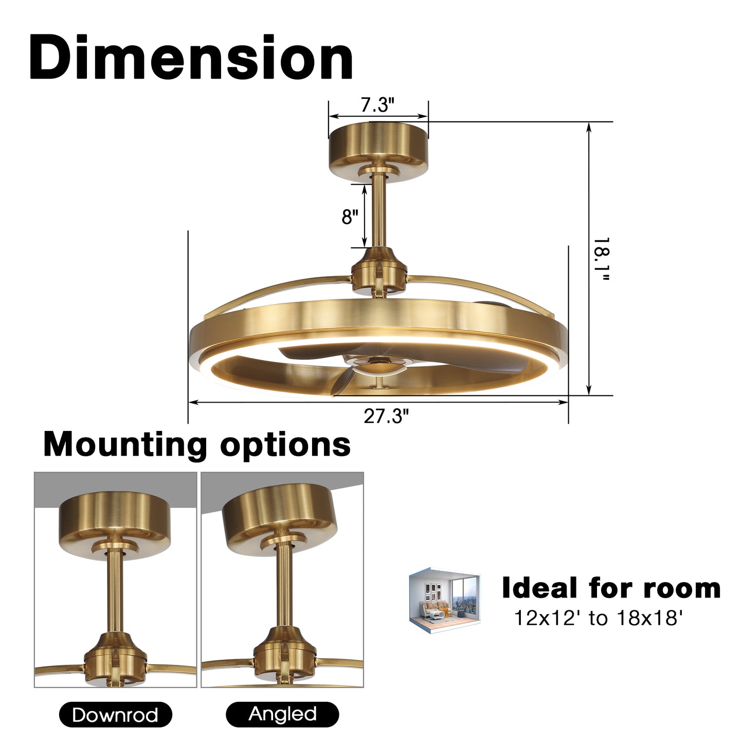 BreezeLite 27" Modern Copper Downrod Mount Caged LED Ceiling Fan