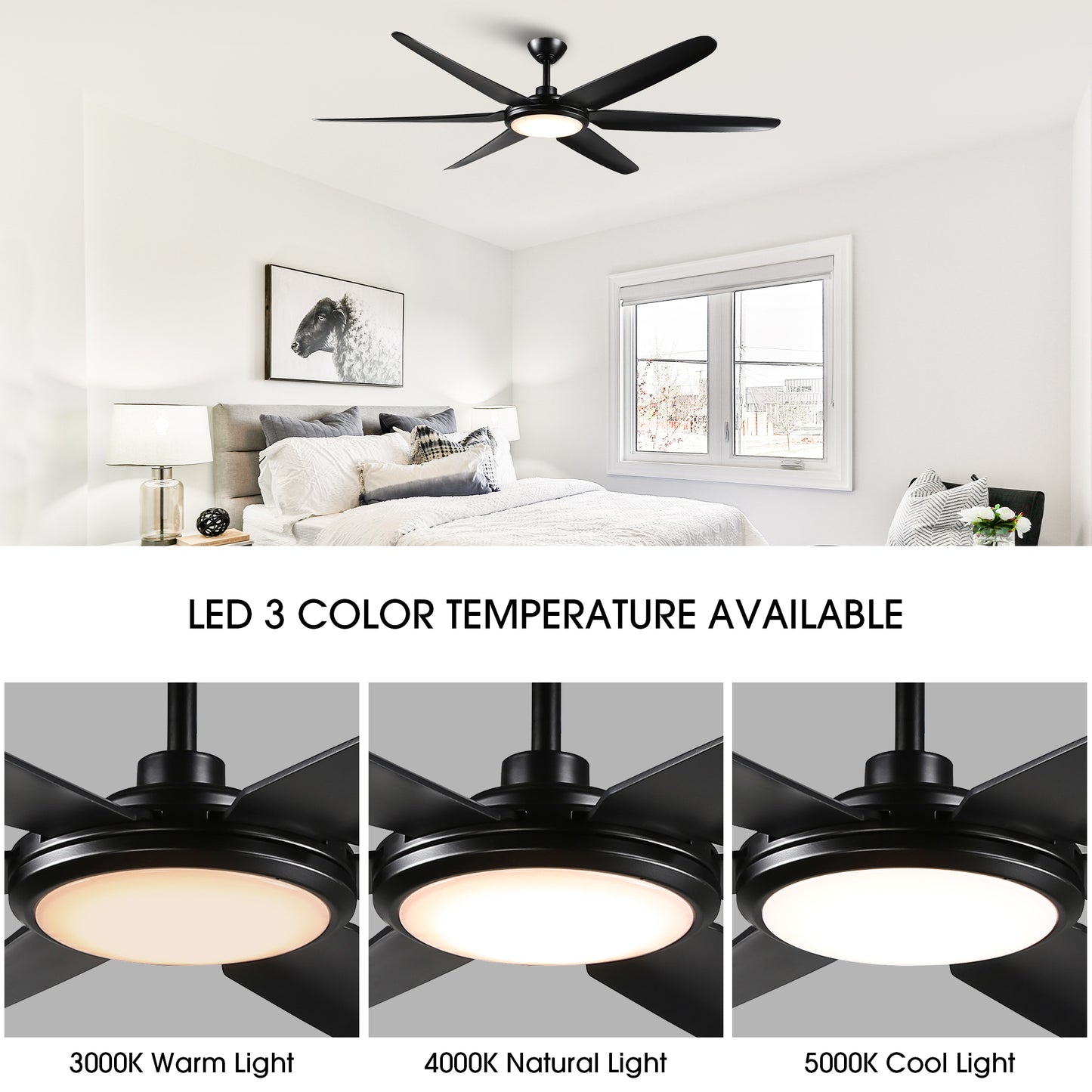 BreezeLite Modern 65" Matte Black LED Ceiling Fan