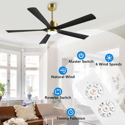 AeroBlade 60" 5-Blade 6-Speed Black & Gold Ceiling Fan with Light