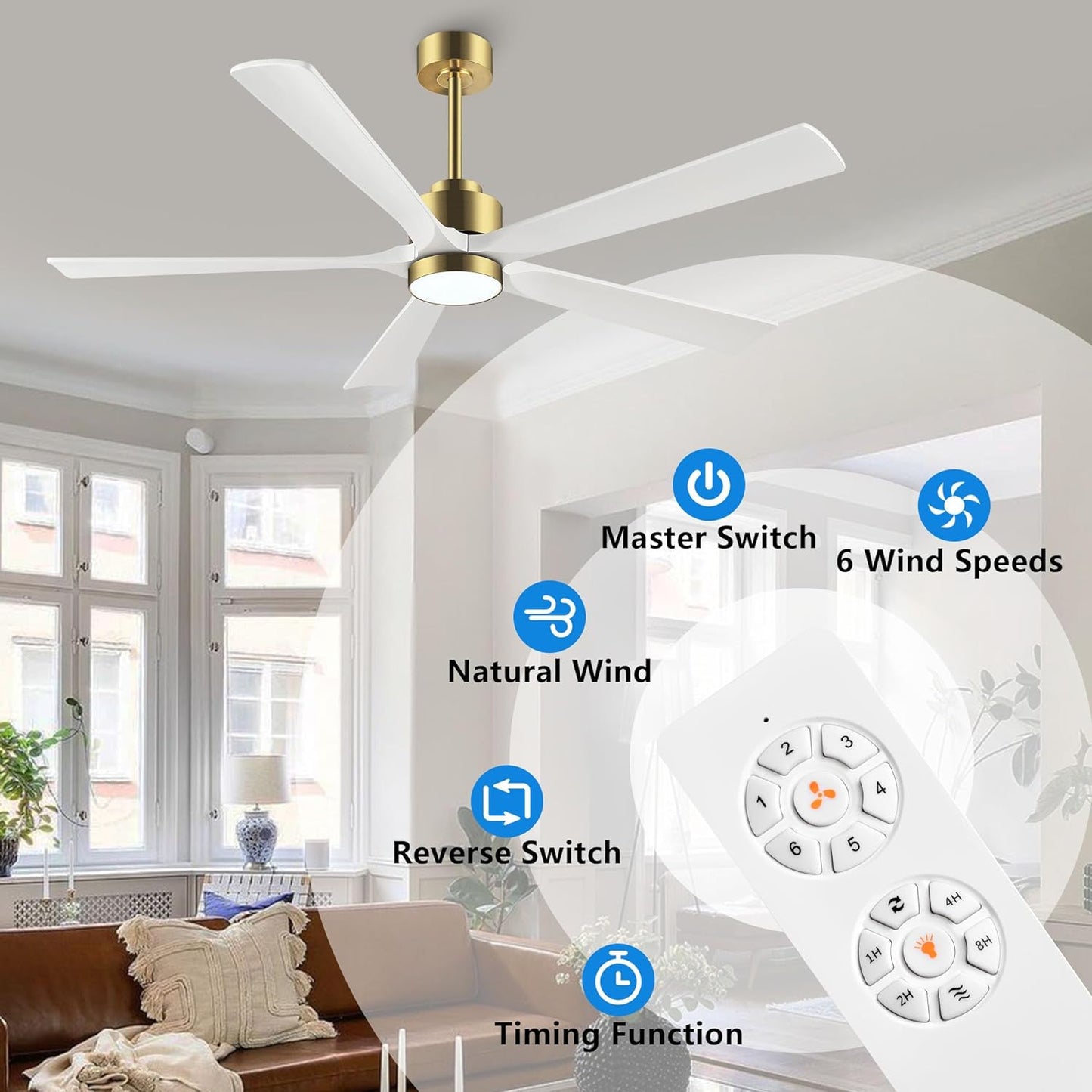 AeroBlade 60" 5-Blade 6-Speed White & Gold Ceiling Fan with Light