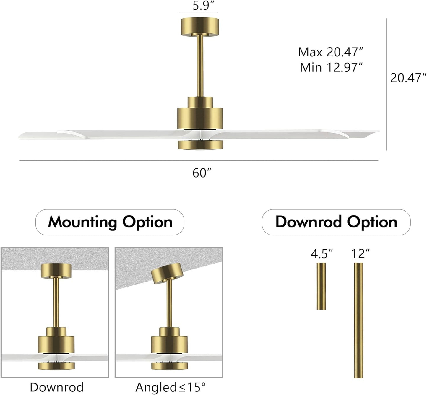 AeroBlade 60" 5-Blade 6-Speed White & Gold Ceiling Fan with Light