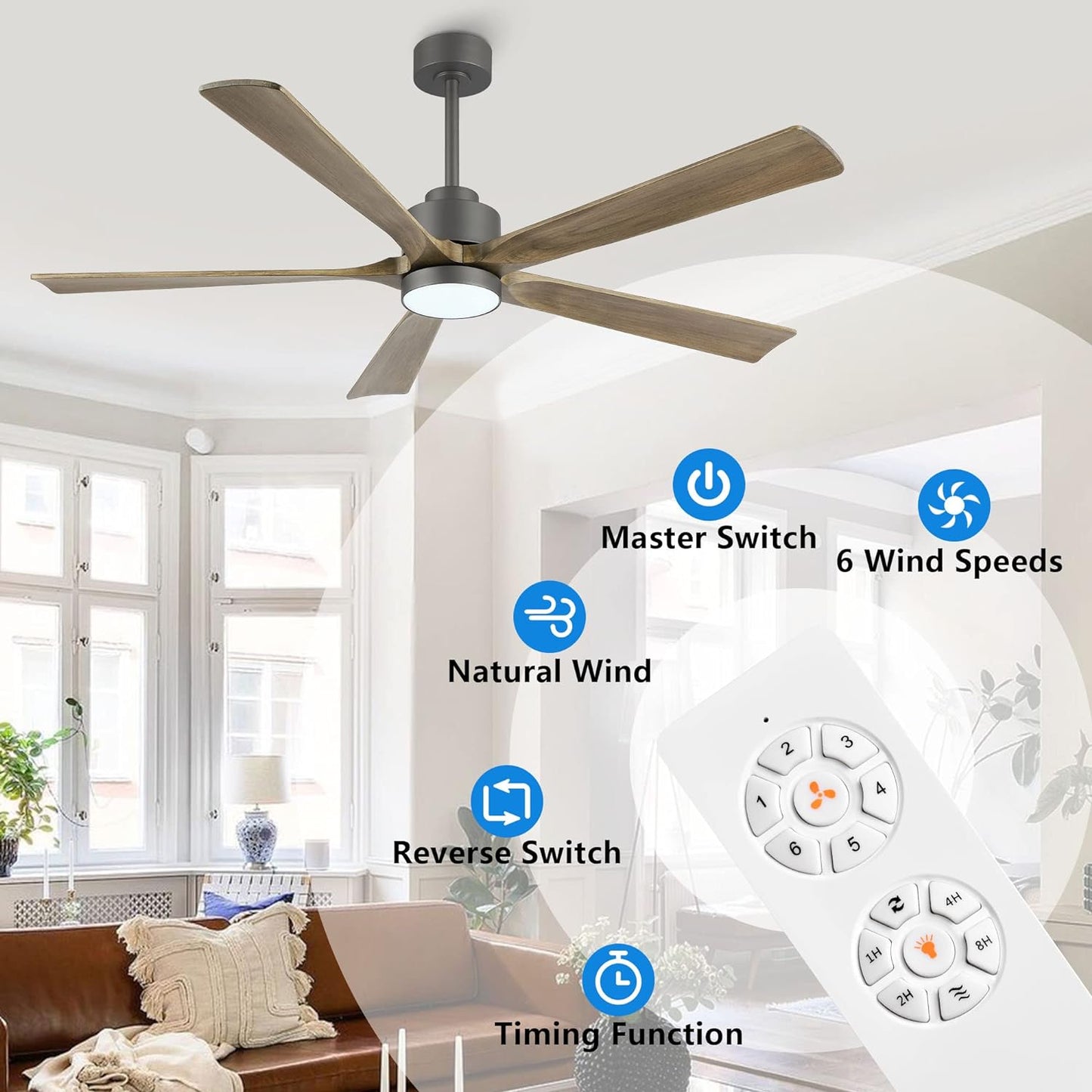 AeroBlade 60" 5-Blade 6-Speed Natural & Charcoal Ceiling Fan with Light