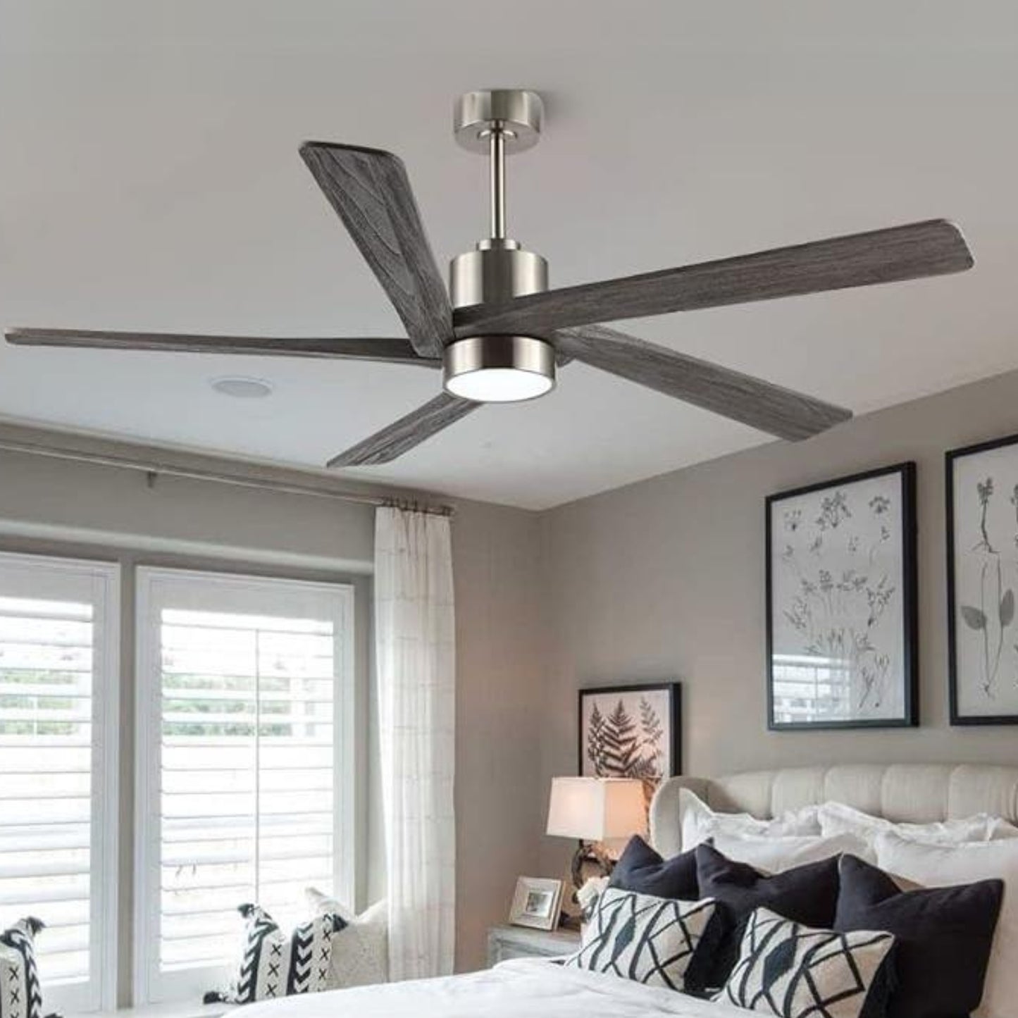 AeroBlade 54" 5-Blade 6-Speed Grey & Brushed Nickel Ceiling Fan with Light