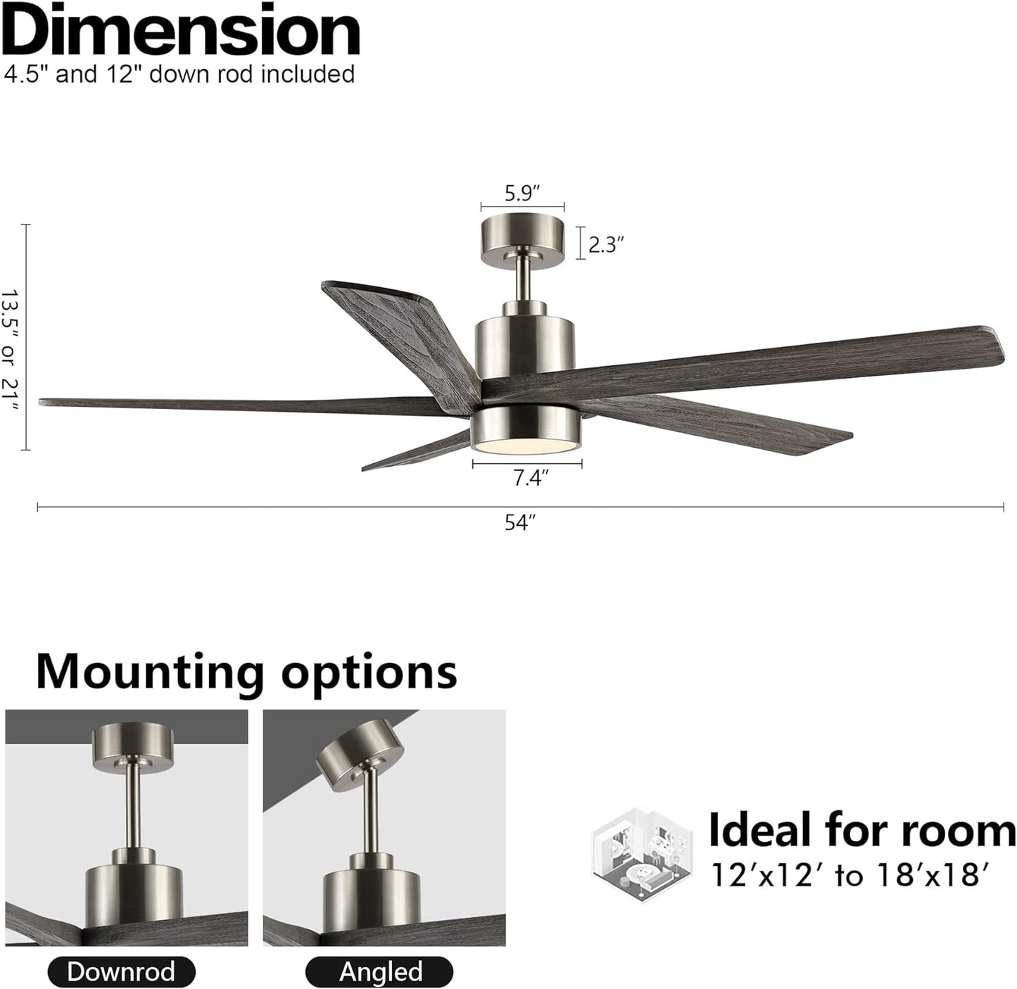 AeroBlade 54" 5-Blade 6-Speed Grey & Brushed Nickel Ceiling Fan with Light