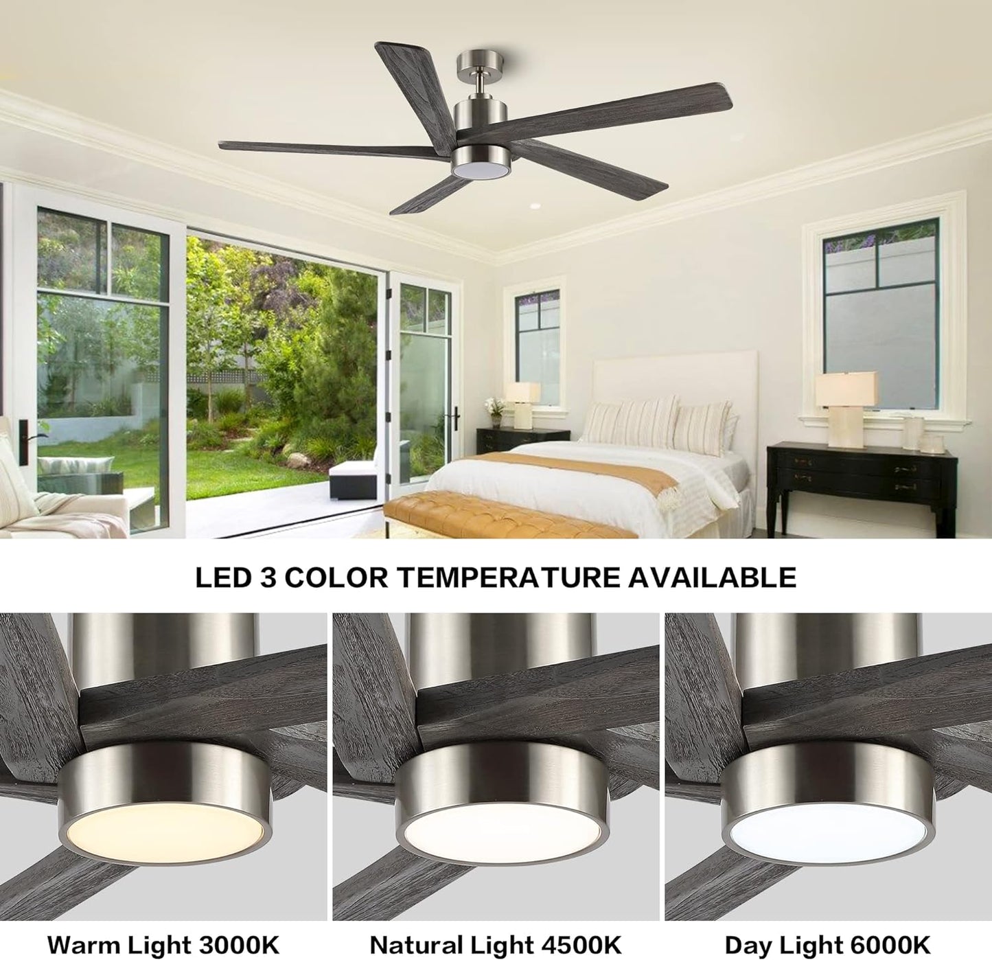 AeroBlade 54" 5-Blade 6-Speed Grey & Brushed Nickel Ceiling Fan with Light