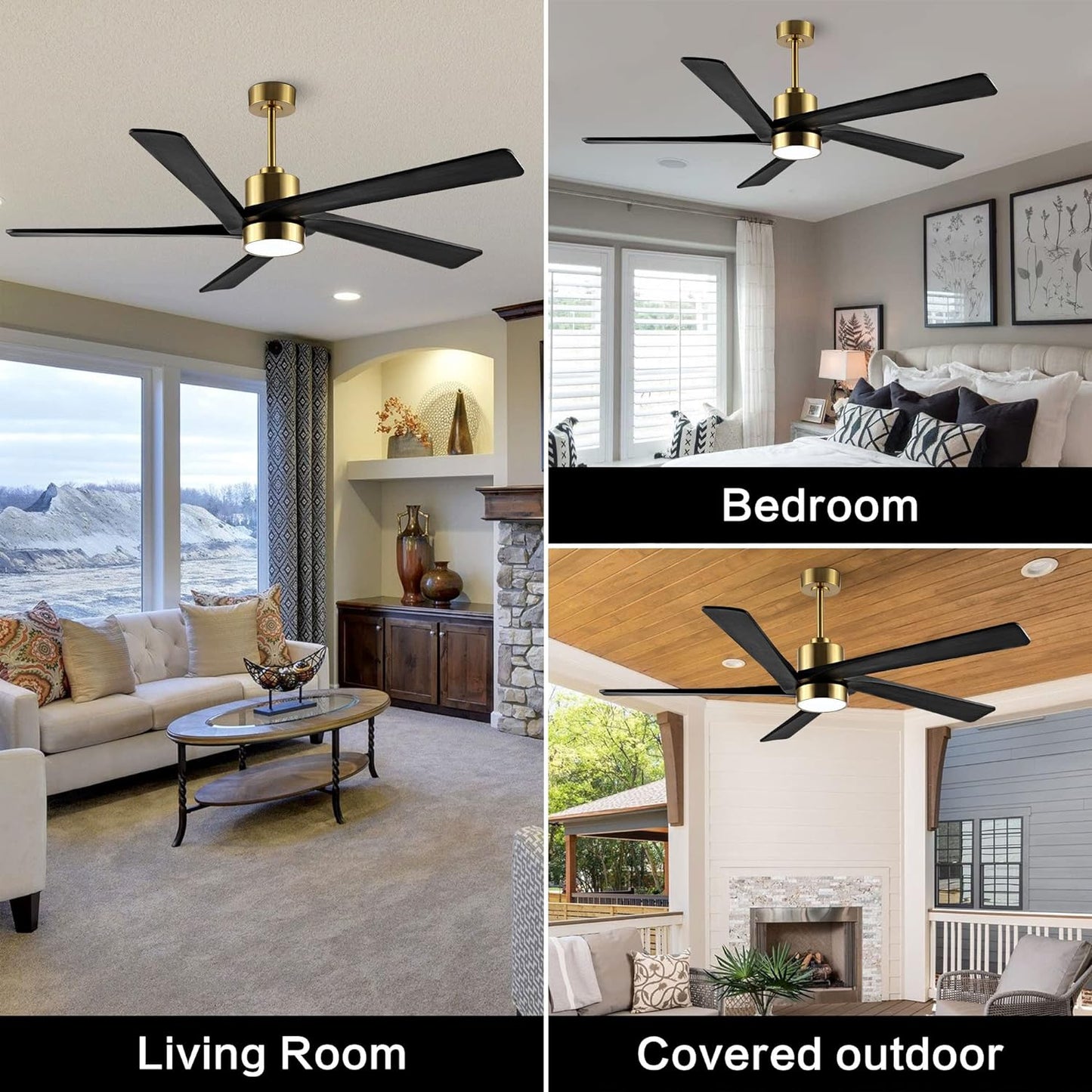 AeroBlade 64" 5-Blade 6-Speed Black & Gold Ceiling Fan with Light