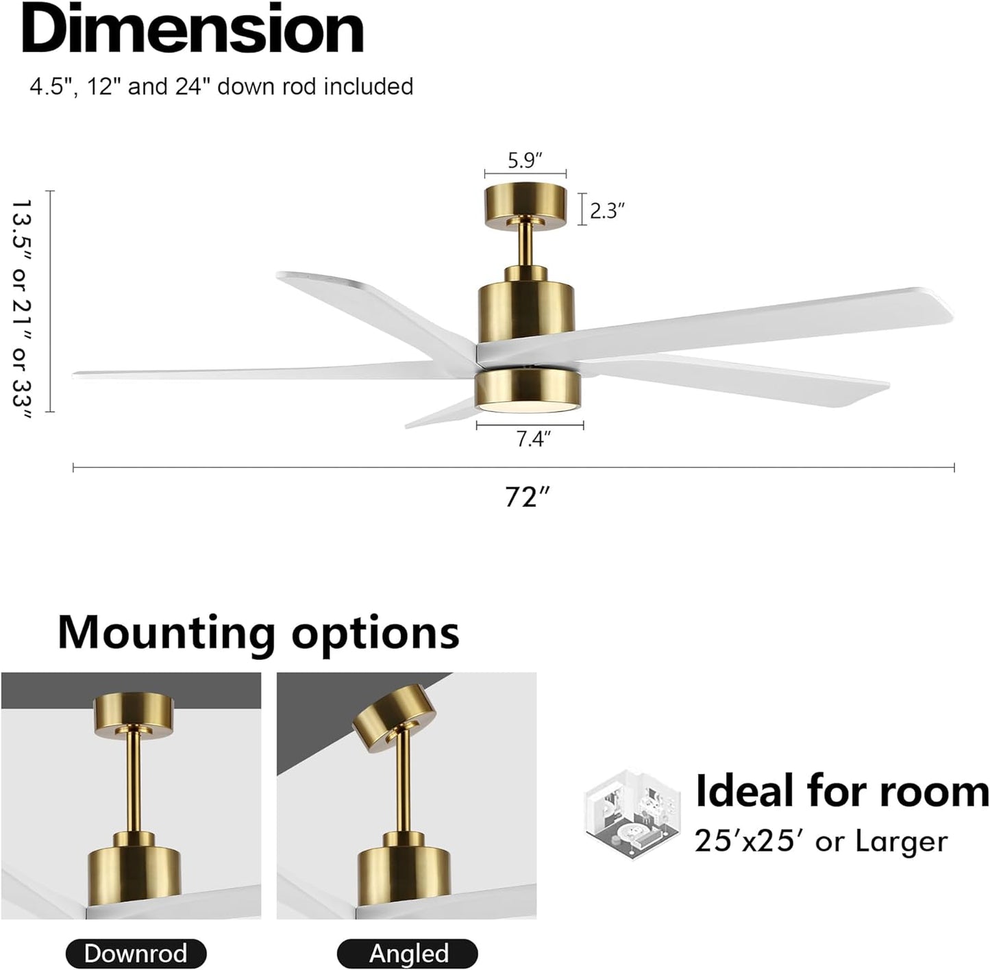 AeroBlade 72" 5-Blade 6-Speed White & Gold Ceiling Fan with Light