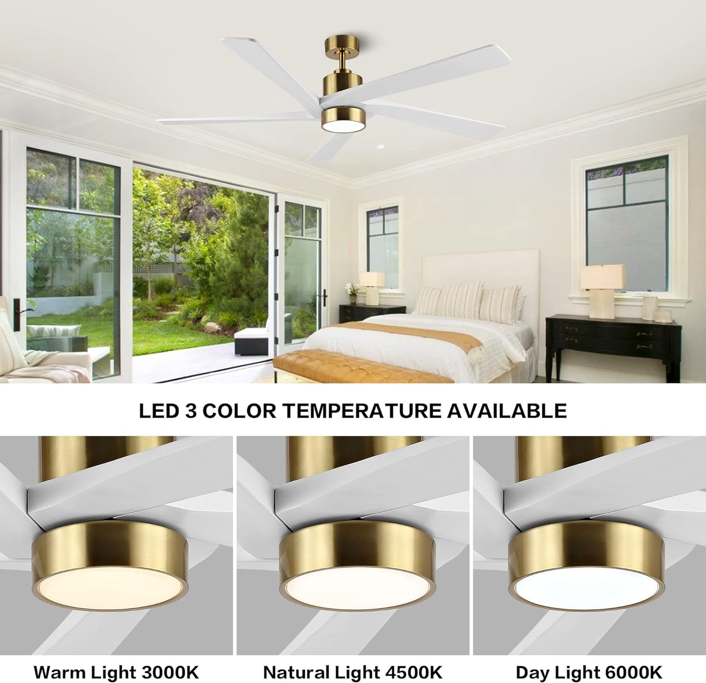 AeroBlade 72" 5-Blade 6-Speed White & Gold Ceiling Fan with Light