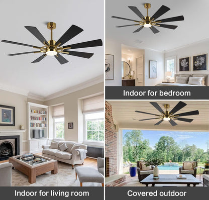 AeroBlade 72" 8-Blade 6-Speed Black & Gold Ceiling Fan with Light