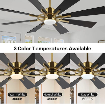 AeroBlade 72" 8-Blade 6-Speed Black & Gold Ceiling Fan with Light