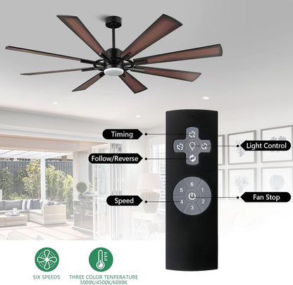 AeroBlade 72" 8-Blade 6-Speed Black & Walnut Ceiling Fan with Light