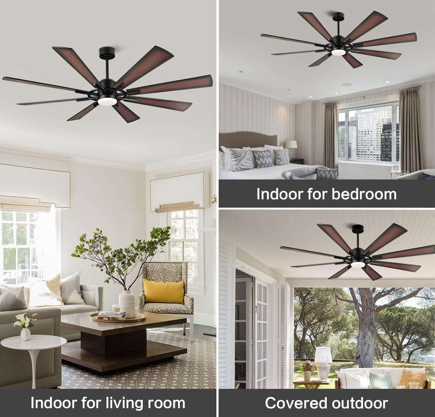 AeroBlade 72" 8-Blade 6-Speed Black & Walnut Ceiling Fan with Light