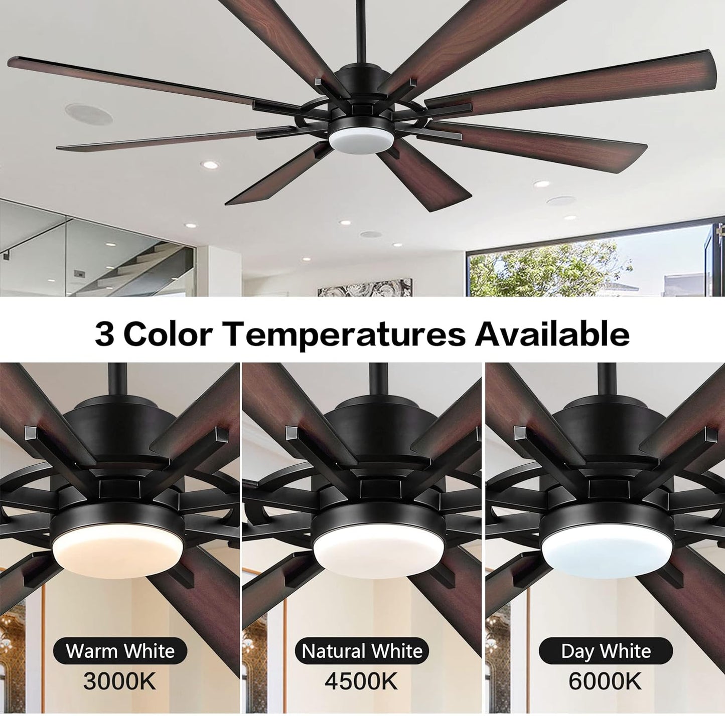 AeroBlade 72" 8-Blade 6-Speed Black & Walnut Ceiling Fan with Light