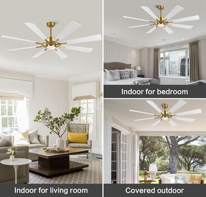 AeroBlade 80" 8-Blade 6-Speed White & Gold Ceiling Fan with Light