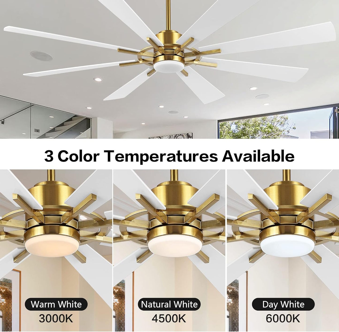 AeroBlade 80" 8-Blade 6-Speed White & Gold Ceiling Fan with Light