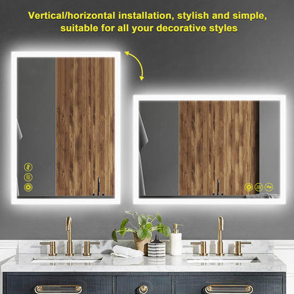 SmartGlow 24x36" Rectangular Dimmable LED Frameless Anti-Fog Bathroom Vanity Mirror