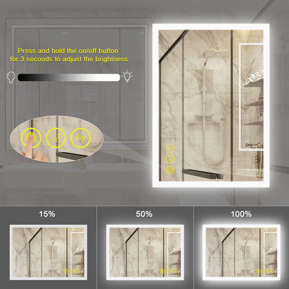 SmartGlow 24x36" Rectangular Dimmable LED Frameless Anti-Fog Bathroom Vanity Mirror