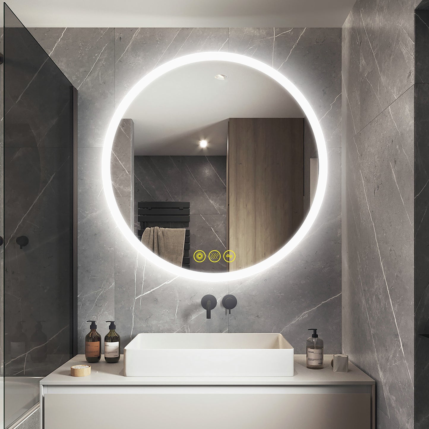 SmartReflect Modern Round LED Dimmable Anti-Fog Frameless Bathroom Vanity Mirror