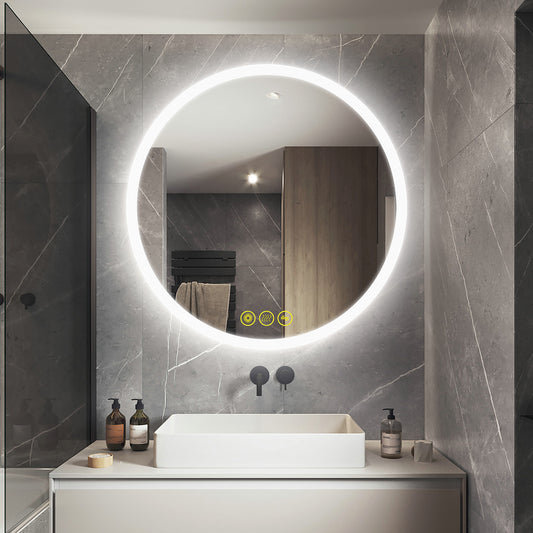 SmartReflect Modern 24" Round LED Dimmable Anti-Fog Frameless Bathroom Vanity Mirror