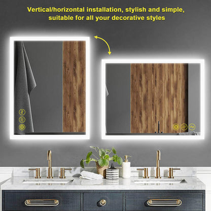 SmartGlow 30x36" Rectangular Dimmable LED Frameless Anti-Fog Bathroom Vanity Mirror