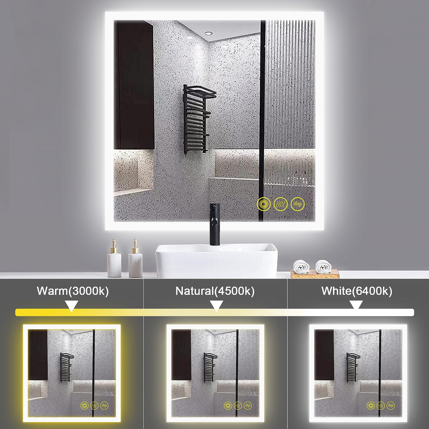 SmartGlow 36x36" Square Dimmable LED Frameless Anti-Fog Bathroom Vanity Mirror