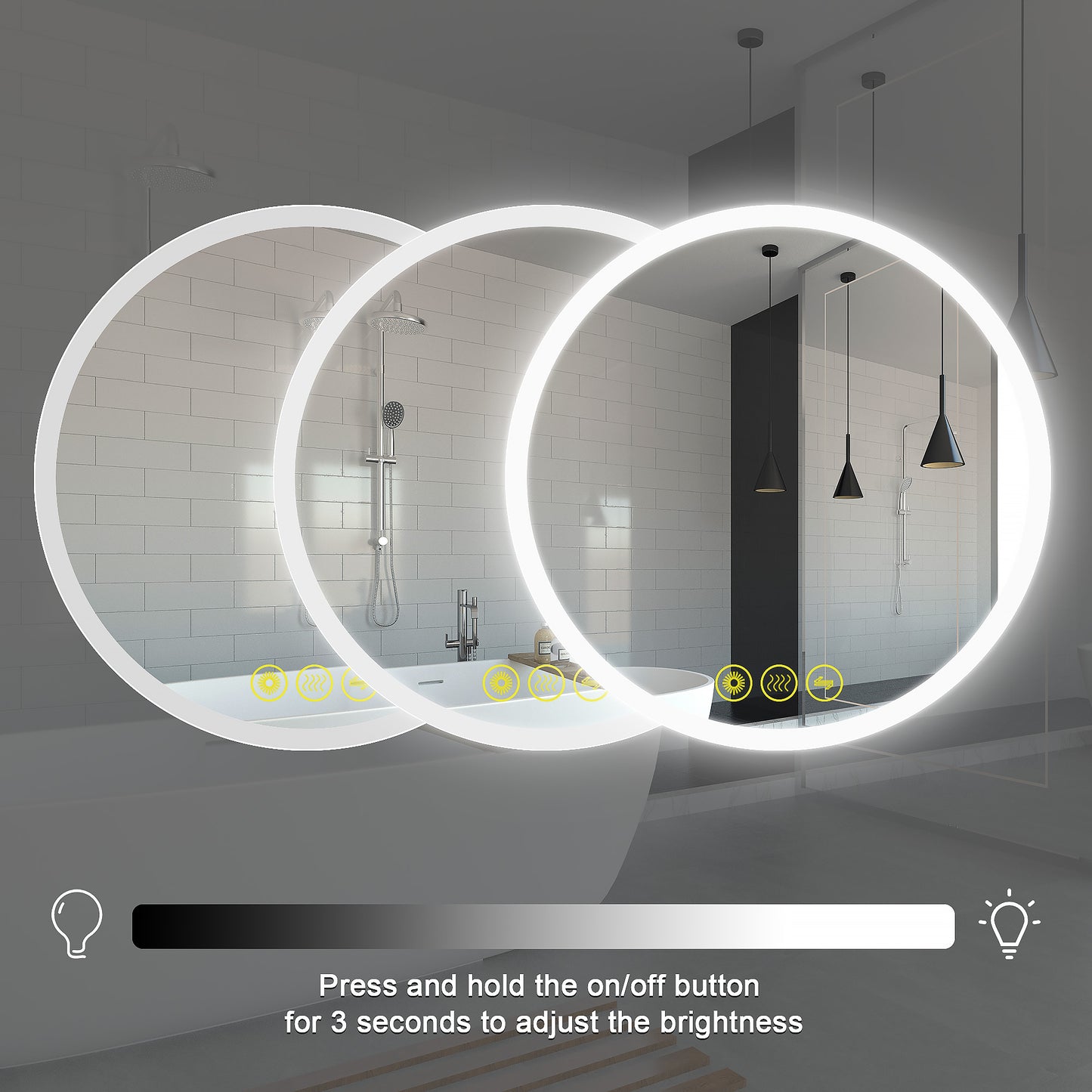 SmartReflect Modern 24" Round LED Dimmable Anti-Fog Frameless Bathroom Vanity Mirror