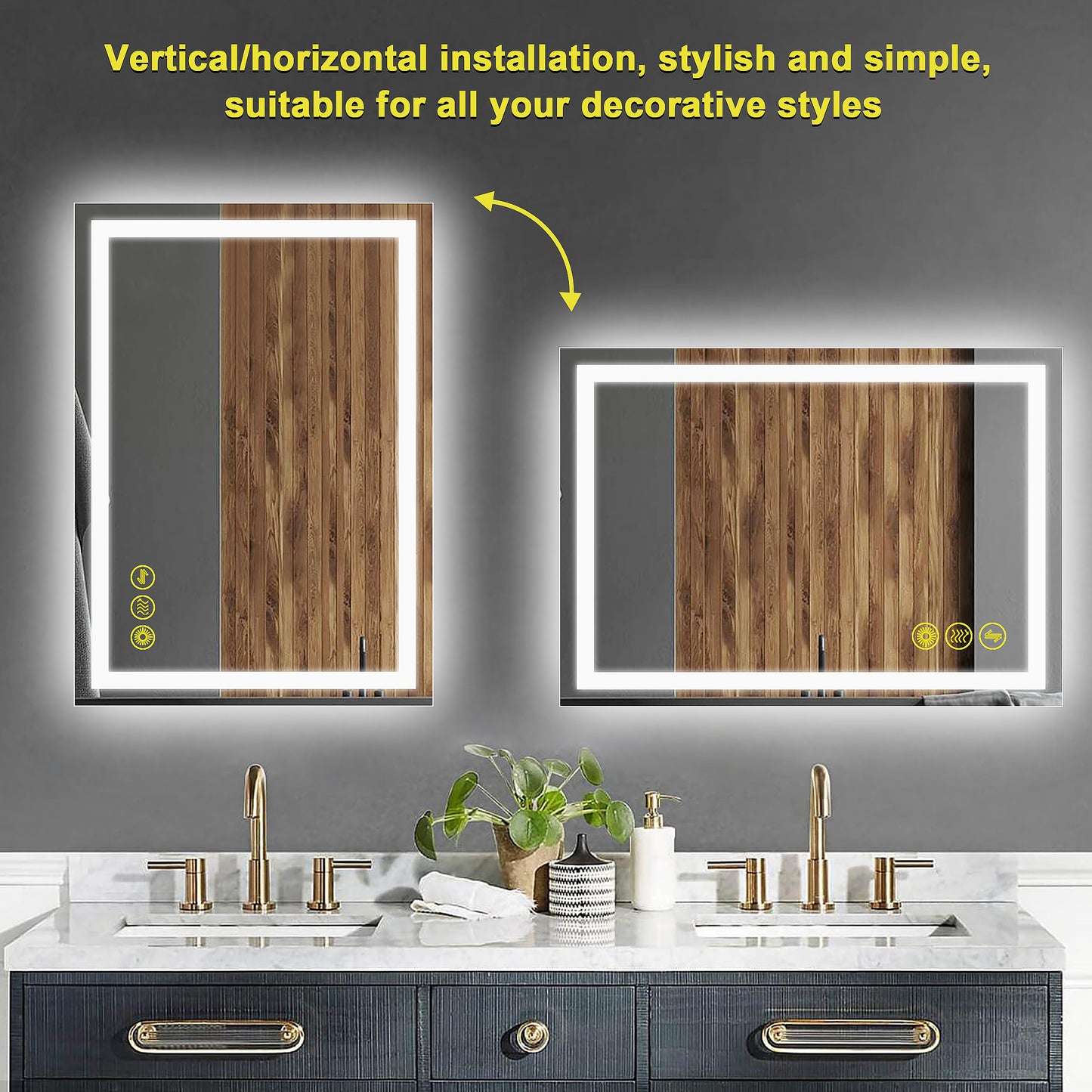 GlareGuard Rectangular Anti-Fog Dimmable Backlit LED Bathroom Vanity Mirror