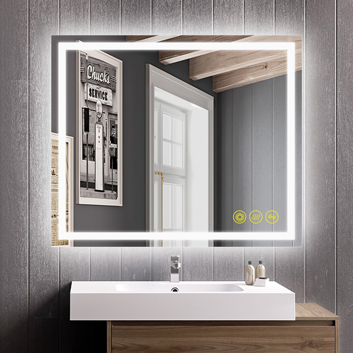 GlareGuard Rectangular Anti-Fog Dimmable Backlit LED Bathroom Vanity Mirror