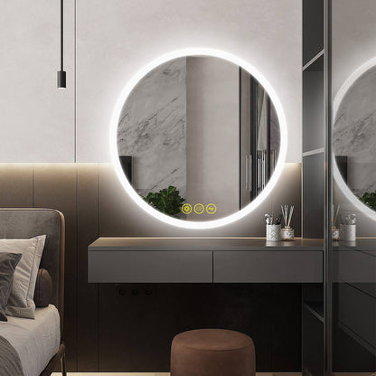 SmartReflect Modern Round LED Dimmable Anti-Fog Frameless Bathroom Vanity Mirror