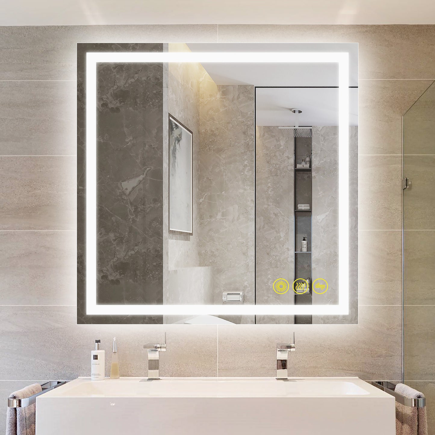 GlareGuard Rectangular Anti-Fog Dimmable Backlit LED Bathroom Vanity Mirror