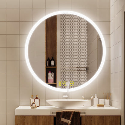 SmartReflect Modern Round LED Dimmable Anti-Fog Frameless Bathroom Vanity Mirror